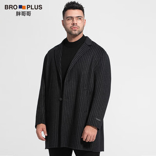 胖哥哥胖哥哥大码男装胖子中长款外套男宽松男士羊毛呢大衣加肥加大男装 条纹黑 4XL