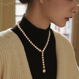 Zhuomai shell bead sweater chain pearl necklace young girl camellia simple mother style autumn and winter birthday gift shell bead pearl sweater chain necklace