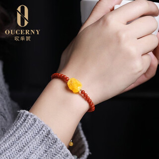Oucerny beeswax fulu pixiu nanhong bracelet unoptimized full honey round beads beeswax amber bracelet for men and women nanhong beeswax bixiu