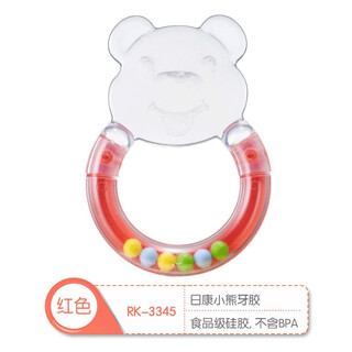 Rikang (rikang) baby teether, baby molar teether, oral chewing gum, children's toy, soothing chewing gum cartoon shape, 3345 bear teether, red