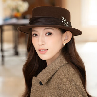 Xiangxue yuxiu hat women's new spring and autumn wool felt hat french retro hat women's fashion versatile flat brim hat women's winter trend dark brown color m size (56-58cm)