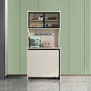 After the hustle and bustle, light luxury cream style slate sideboard folding dining table integrated against the wall small apartment storage microwave cabinet customization style 1 860*400*1800 (including folding table