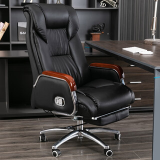 Kailian leather boss chair, reclining cowhide executive chair, business computer chair, study room, home comfortable sedentary office chair, noble black + foot rest, nappa leather