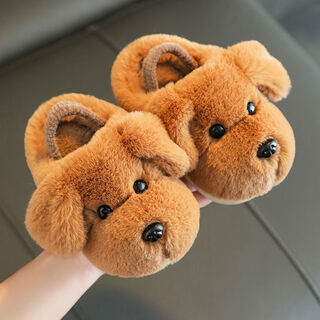 Xin yueqing children's cotton slippers autumn and winter boys indoor household shoes girls cartoon warm cotton shoes infants and toddlers fur shoes beige dog (slippers style) 24-25 size 16 inner length 15cm 2-3 years old