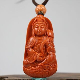 Classic natural taiwan momo deep sea coral organic gemstone exquisitely carved guanyin pendant