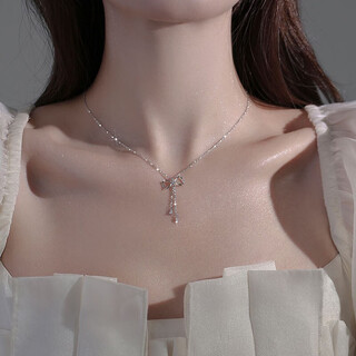 Chaoyu s925 silver bow necklace feminine simple clavicle chain small fresh forest style tassel necklace valentine's day gift french bow necklace
