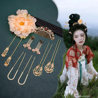 Wanbaozi ancient style han clothing accessories set elegant tang style hairpins ancient costume han clothing hair accessories dunhuang dance performance accessories inulin set
