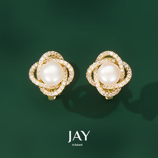 Jay four-leaf clover pearl earrings without piercing, female clip-on earrings and earrings as birthday gifts for girlfriends. ear clips (freshwater pearls) beijing warehouse/shipped nearby