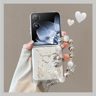 Shuncan love applicable xiaomi mixflip mobile phone case small folding screen mix flip with lanyard new transparent women's portable chain all-inclusive anti-fall protective cover shell high transparent + silver butterfly + love chain xiaomi mix flip