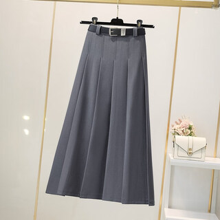 Avmko drapey hip-covering pleated skirt for women 2025 new high-waisted suit skirt mid-length a-line bottoming skirt college style light gray s