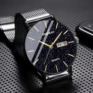 Tigerao fully automatic movement watch waterproof luminous watch student handsome dual calendar fully automatic watch fashion watch 070 black mesh with starry sky