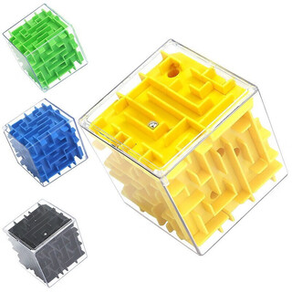 3d three-dimensional magic maze children's toy six-sided moving beads to break through levels, concentration training rubik's cube, decompression and unlocking, yellow + green