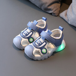 Yunyouli summer light-up sandals for boys and girls 1-6 years old, luminous soft-soled baby toddler shoes, toe-cap anti-kick beach shoes, 860 blue 21, inner length about 13.8 cm