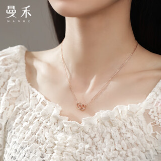 Manhe s925 silver double ring necklace for women 2025 new jewelry pendant wife birthday gift for girls and girlfriends