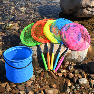 Zhenyou (grsaed) children's net set, stainless steel rod, telescopic small fishing net, dragonfly insect net, folding fishing bucket, fishing gear