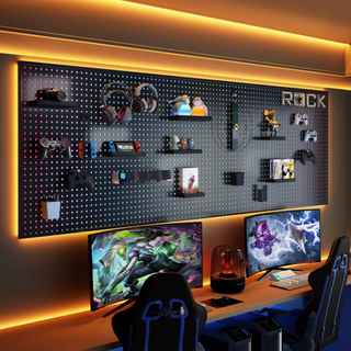E-sports hole board e-sports room decoration storage rack computer desk study room wall hanging board storage display rack can be customized black 60*180cm
