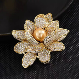 Qianla temperament lotus brooch for women exquisite corsage new trendy flower imitation pearl pin-feel accessories for women x0263 lotus-gold imitation pearl