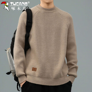 Woodpecker (tucano) sweater men's autumn and winter crew neck sweater men's loose thickened woolen clothes men's khaki xl