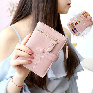 Peizhou women's wallet women's short 2024 new korean style student folding multi-function clutch small wallet pink