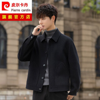 Pierre cardin cashmere jacket men's woolen woolen coat short business casual autumn and winter double-sided woolen jacket high-end lapel black xl