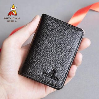 Scarecrow card holder men's genuine leather ultra-thin mini card holder business card holder simple driver's license leather case portable card holder black (mini 6 card slots)