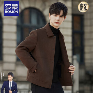 Romon wool wool coat men's wool coat short lapel double-sided wool jacket men's autumn and winter thickened top caramel color no liner l