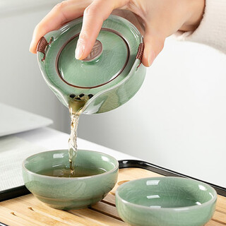 Qingbilin qbily ru kiln travel tea set quick cup one pot two cups portable tea making equipment for one person fuyun ge kiln one pot two cups + portable bag