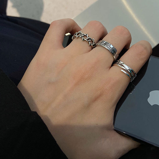 Color leia three-piece set, retro roman numeral open index finger single ring for men, ins trend, hip-hop, cool style, fashionable personality, simple ring, three-piece set for women (opening can be adjusted in size)