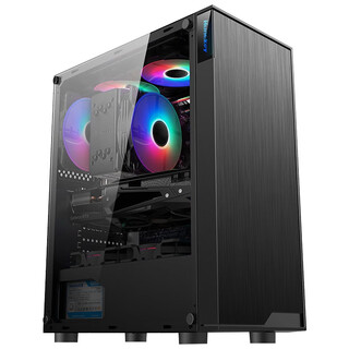 Huntkey gs400c black chassis (side see-through/support atx/wide-body gaming computer chassis/support long graphics card/black backline/simple brushed panel)