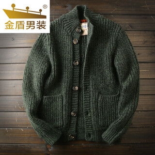 Golden shield wool cardigan italian station men's autumn and winter thickened knitted sweater jacket green m (130-145jin jin equals 0.5kg)