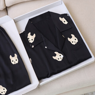 Hanziduo zhou shen bailu same style pajamas for men and women summer ice silk long sleeve spring and autumn couple simulated silk puppy celebrity home clothes 103 men's 3xl
