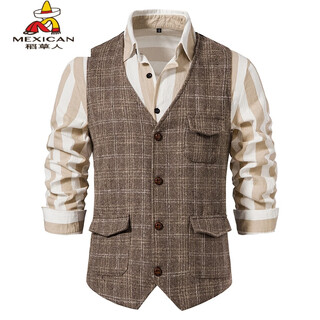 Scarecrow european size spring retro men's suit vest tweed ami khaki british large size vest khaki s