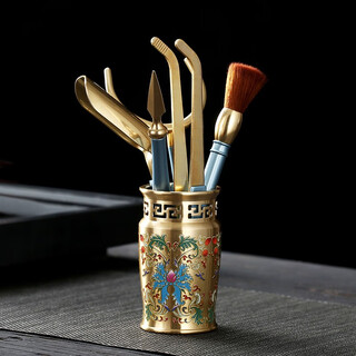 Gold inlaid jade brass tea ceremony six gentlemen enamel household tea needle tea knife tea clip washing pen kungfu tea set accessories enamel h59 brass tea ceremony