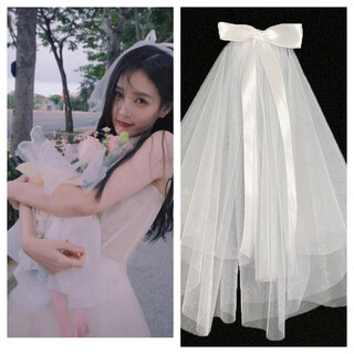 Dai yan internet celebrity bow hair comb proposal veil wedding photography certificate photo studio double white veil bridal hair accessories white veil hair comb 58cm