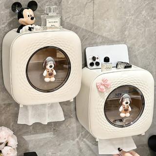 Yimeihui bathroom tissue box facial towel storage box wall-mounted toilet paper waterproof paper box kitchen toilet paper storage rack wall-mounted tissue box bow tie + cartoon puppy