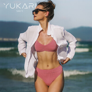Yukari swim2023 new bikini swimsuit women's split sexy push-up hot spring swimsuit with chest pad summer bean paste powder l