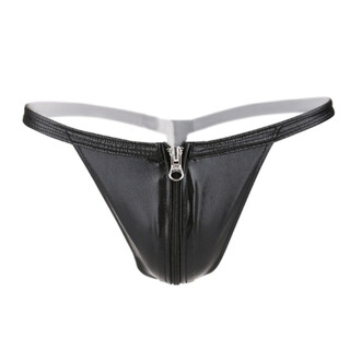 Leather thong couple zipper underwear sexy free zipper open panties passion suit women's products men's black