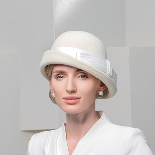 Eeee fall and winter elegant, fashionable and versatile bow wool temperament hat for women white adjustable