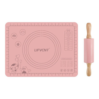 Fanlechu children's kneading mat kindergarten baking teaching diy silicone rolling pin pressed plasticine placemat rolling pin set pink kneading mat + rolling pin set