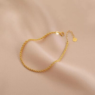 Ji ge 18k gold hemp rope bracelet au750 adjustable color gold simple versatile twist design plain chain 18cm yellow gold 0.4