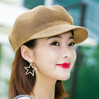 Hua liuyi's new summer hat for women, korean version, versatile beret hat, travel sun protection, duck tongue hat, octagonal hat, straw hat, octagonal hat, khaki, adjustable