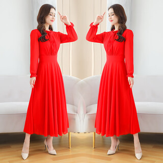 Hkpk toast wear evening dress long sleeve dress bridal autumn wedding dress back door dress mid-length chiffon female reception red s one size