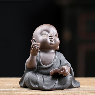 Jiuzao creative purple clay tea pet little monk ornament boutique can foster zen little novices tea ceremony tea play tea art tea room desktop decoration black gold sand - tea drinking little monk/cyy