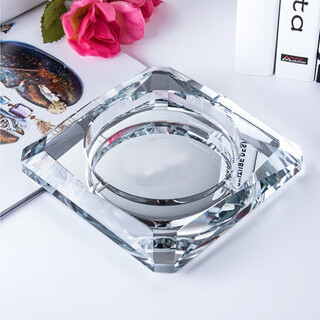 晶不凡 水晶玻璃烟灰缸时尚创意个性礼品大号定制烟灰缸客厅欧式烟缸 白银款 18cm