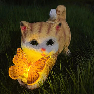 Shiyan solar garden light creative simulation zoo forest ornament garden landscape light outdoor waterproof decorative light orange cat playing with butterflies