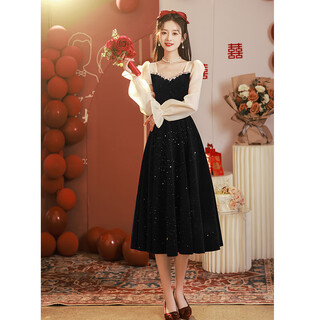 Saidele black evening dress for women, can wear french dress for banquet, light luxury, high-end hepburn style adult dress, black xl (recommended 116-125 jin jin equals 0.5 kg)