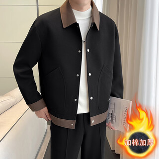 Xuan sentu spring and autumn men's light mature style jackets men's loose large size stitching contrast color tops fat men look slim matching jk505 black cotton style thickened 2xl (180) recommended 160-180 jin jin is equal to 0.5 kg