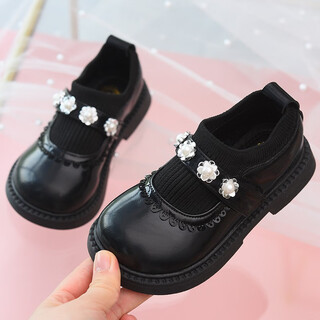 Pudding girls princess shoes children's leather shoes 2025 spring and autumn new lolita black children's shoes soft sole little girls' single shoes black 30 inner length approximately 19.4cm