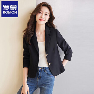 Romon brown short small suit jacket for women spring and autumn 2025 new style ladies casual small suit top black s recommended 95 jin jin is equal to 0.5 kg
