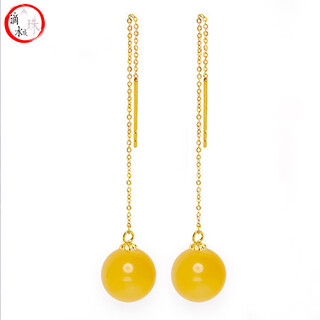 Nanzhu family drops of water form beads, beeswax 18k gold long earrings, amber round beads earrings for your lover, 10.0-11.0mm beeswax